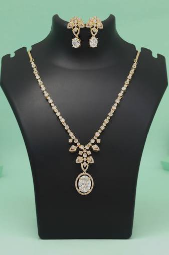 White color american diamond necklace set with sparkling designer style appeal