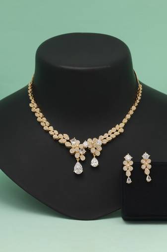 White color american diamond necklace set perfect for bridal and festival use