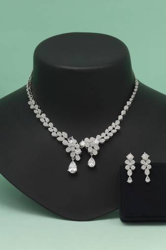 Silver color american diamond necklace set with elegant traditional ethnic styling