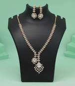 White color american diamond necklace set for chic engagement or sangeet wear
