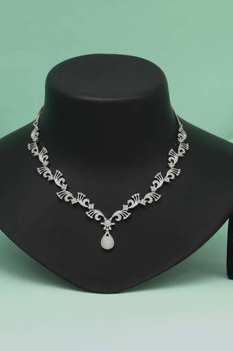 Silver color american diamond necklace set for evening outfits and wedding wear