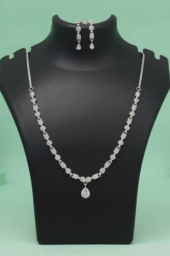Silver color american diamond necklace set with artisanal touch and bright finish