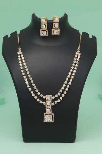 White color american diamond necklace set featuring fine craft and luster