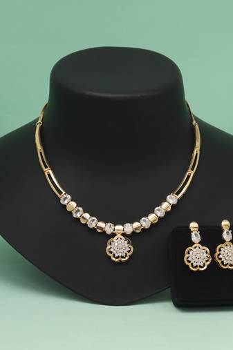 White color american diamond necklace set with premium shine and graceful look
