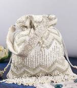 Suede white potli bag with detachable chain