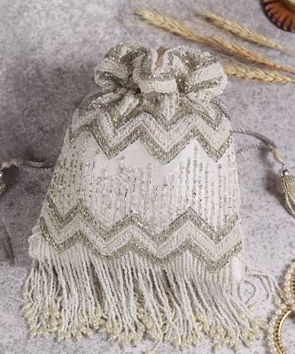 Suede white potli bag with detachable chain 2