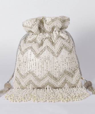 Suede white potli bag with detachable chain 4
