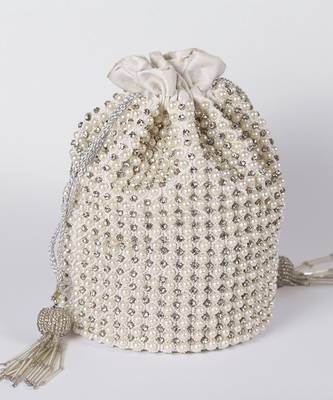 White suede potli bag with with detachable chain 1