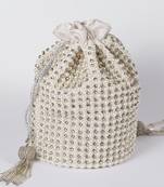 White suede potli bag with with detachable chain