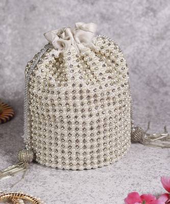 White suede potli bag with with detachable chain 2
