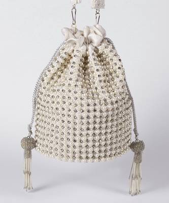 White suede potli bag with with detachable chain 4