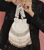 White suede potli bag with handle