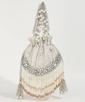 White suede potli bag with handle 3