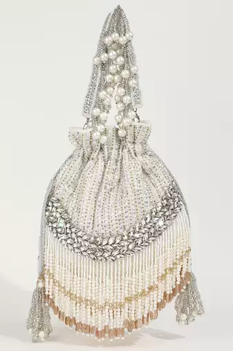 White suede potli bag with handle