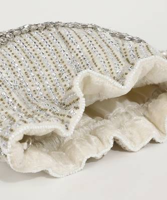 White suede potli bag with handle 5