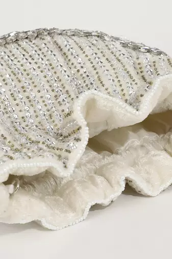 White suede potli bag with handle
