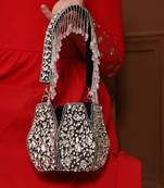 Suede black potli bag with handle