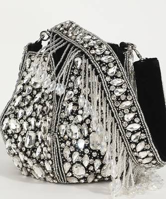 Suede black potli bag with handle 2