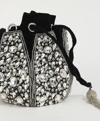 Suede black potli bag with handle 3
