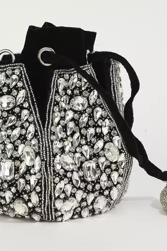 Suede black potli bag with handle