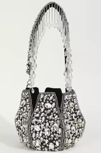Suede black potli bag with handle