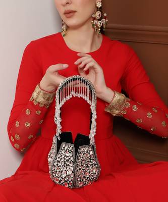Suede black potli bag with handle 5