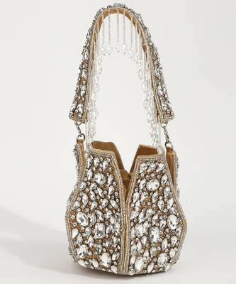Suede gold potli bag with handle 2