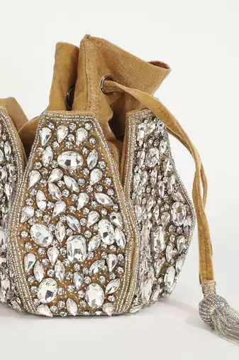 Suede gold potli bag with handle