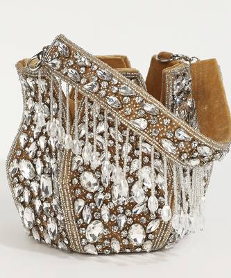 Suede gold potli bag with handle 4