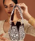 Suede red potli bag with handle