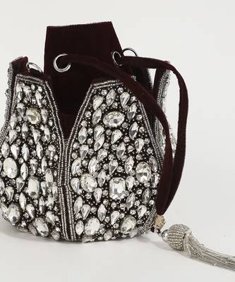 Suede red potli bag with handle 3