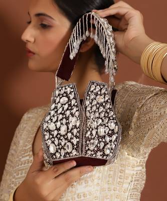 Suede red potli bag with handle 5