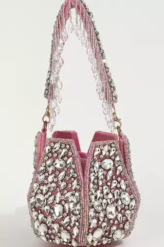 Pink suede potli bag with handle