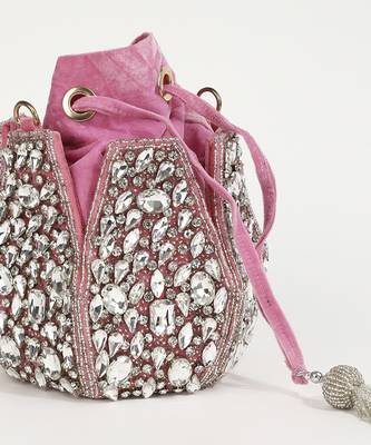 Pink suede potli bag with handle 3