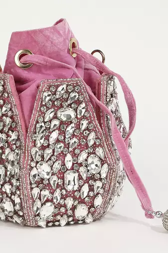 Pink suede potli bag with handle