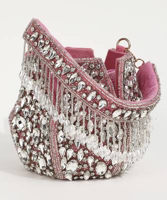 Pink suede potli bag with handle 4