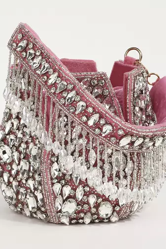 Pink suede potli bag with handle