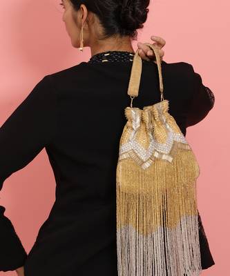 Gold suede potli bag with handle 1