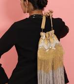 Gold suede potli bag with handle