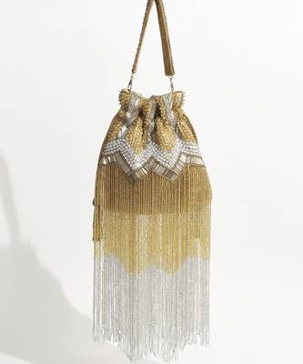 Gold suede potli bag with handle 2