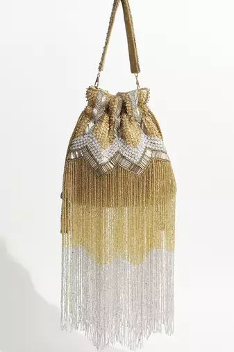 Gold suede potli bag with handle