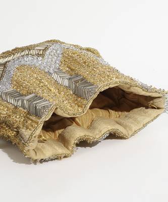 Gold suede potli bag with handle 3