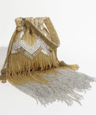 Gold suede potli bag with handle 4