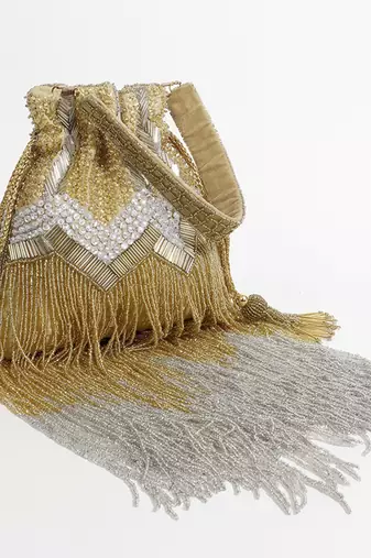 Gold suede potli bag with handle