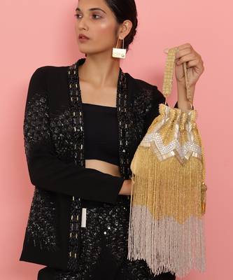Gold suede potli bag with handle 5