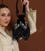 Black suede potli with handle