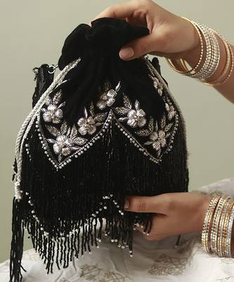 Black suede potli with handle 3