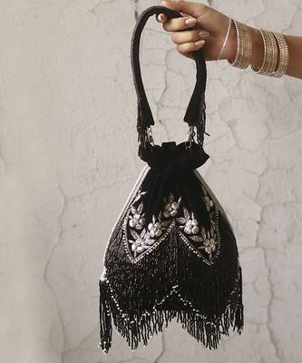 Black suede potli with handle 4