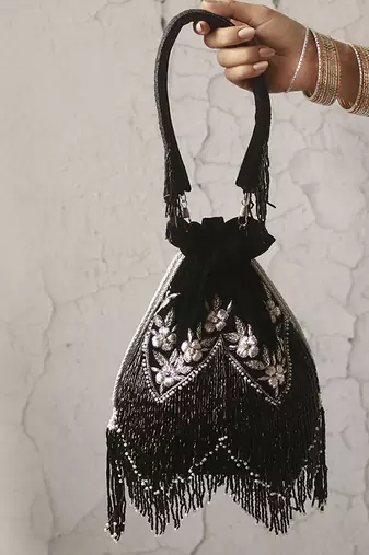 Black suede potli with handle