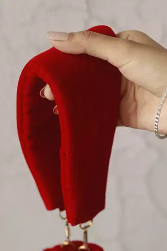 Red suede zardozi embroidered potli